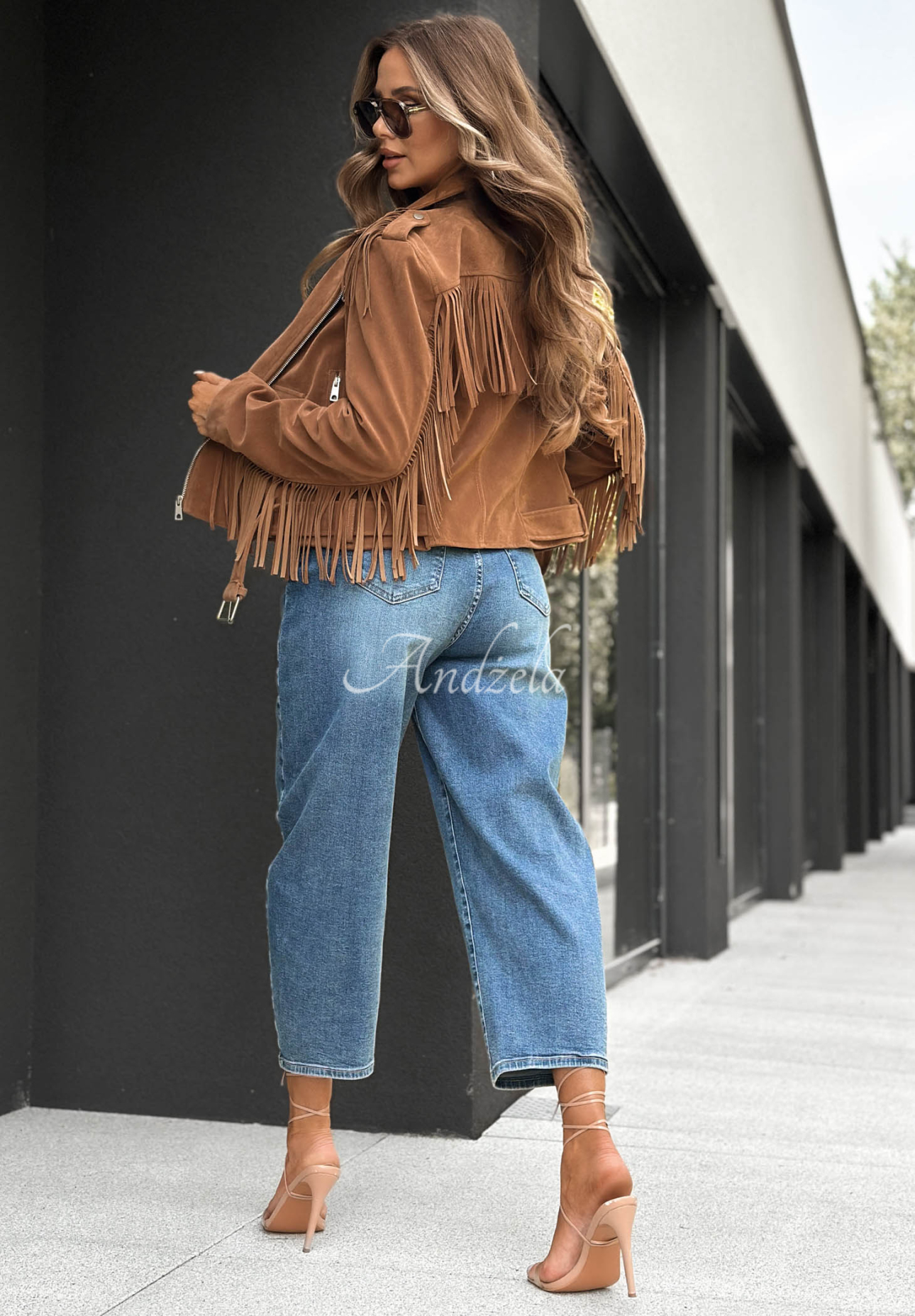 Cloudy Days Camel Suede Fringed Biker Jacket