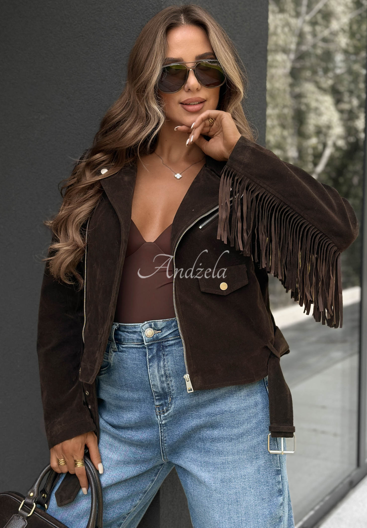 Cloudy Days Chocolate Suede Fringed Biker Jacket