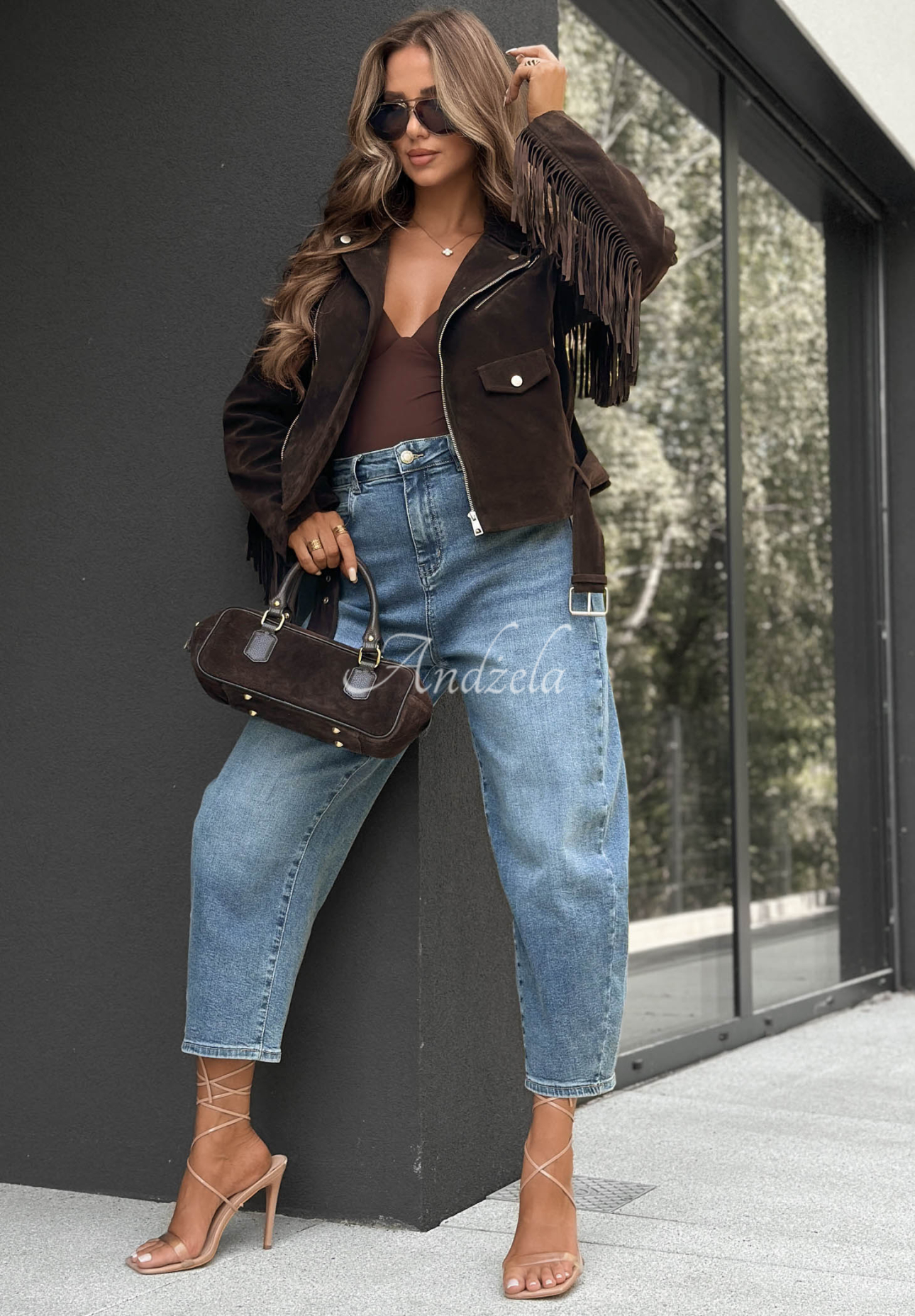 Cloudy Days Chocolate Suede Fringed Biker Jacket