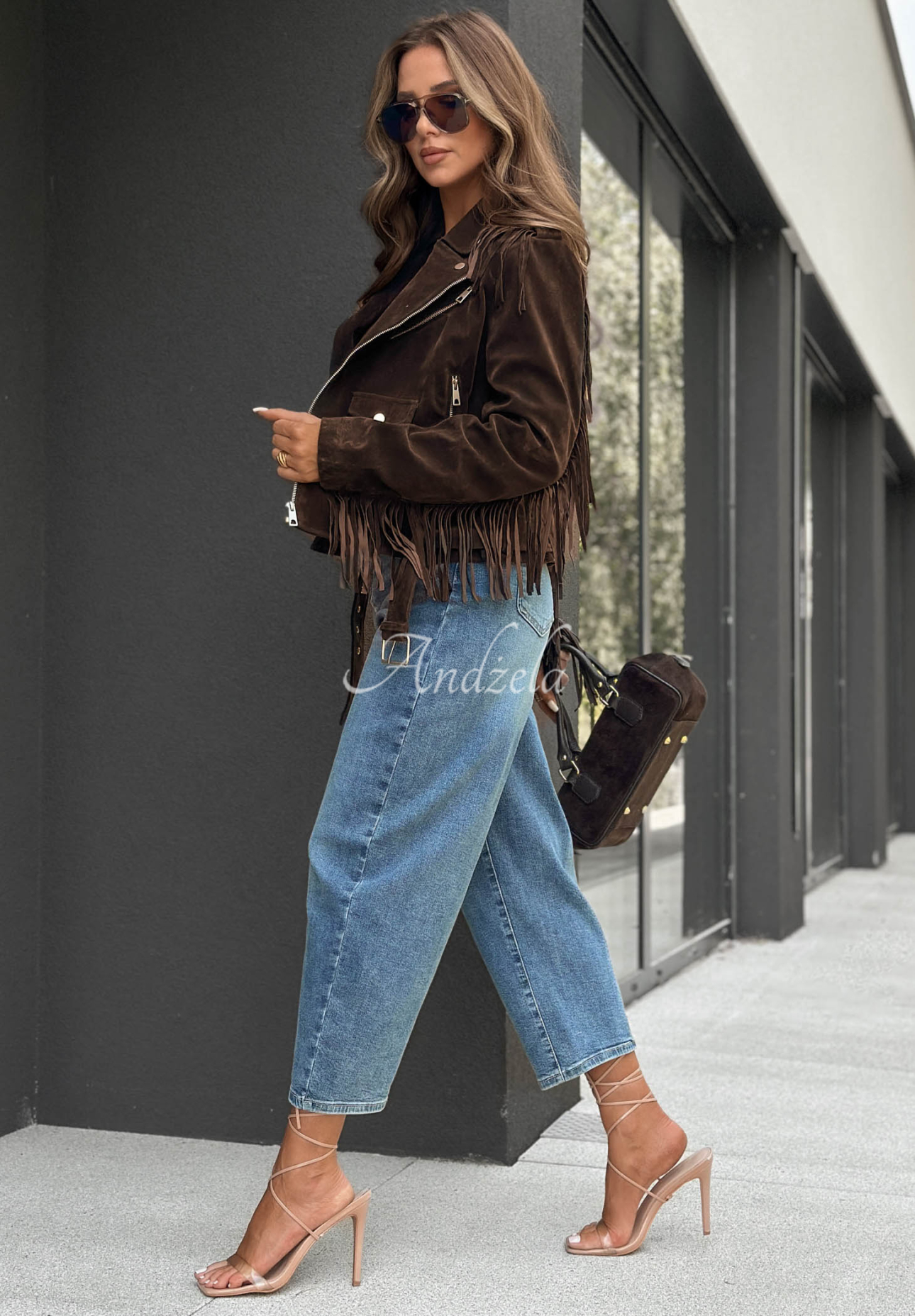 Cloudy Days Chocolate Suede Fringed Biker Jacket