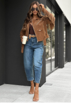 Spodnie jeansowe mom fit  z paskiem Over Again niebieskie