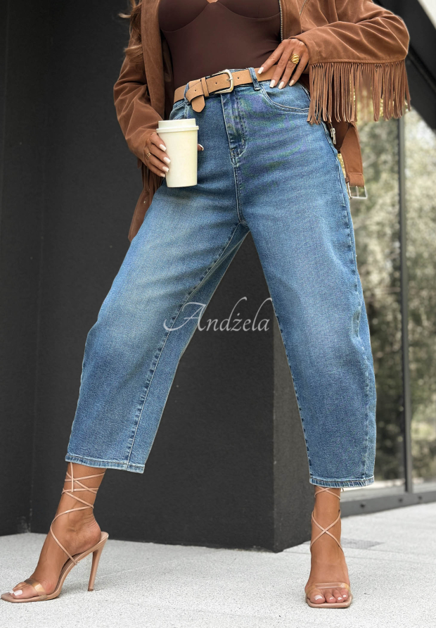 Over Again Blue Balloon-Style Jeans with a Belt