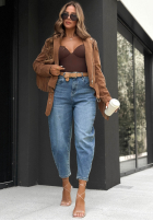 Spodnie jeansowe mom fit  z paskiem Over Again niebieskie