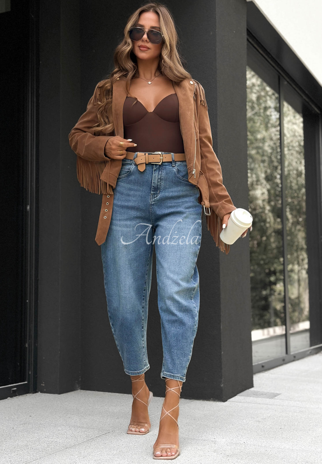 Over Again Blue Balloon-Style Jeans with a Belt