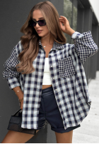 Długa asymetryczna koszula w kratę Autumn Check czekoladowa