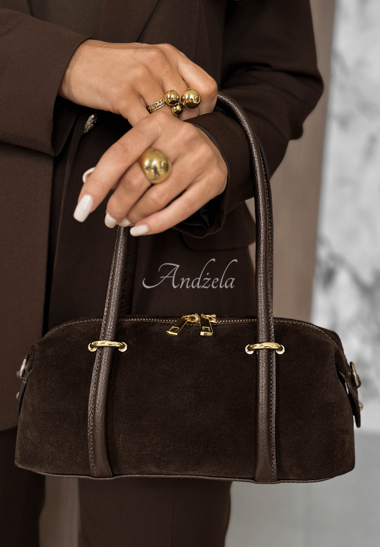 Morning Elegance Suede Handbag in Chocolate Brown