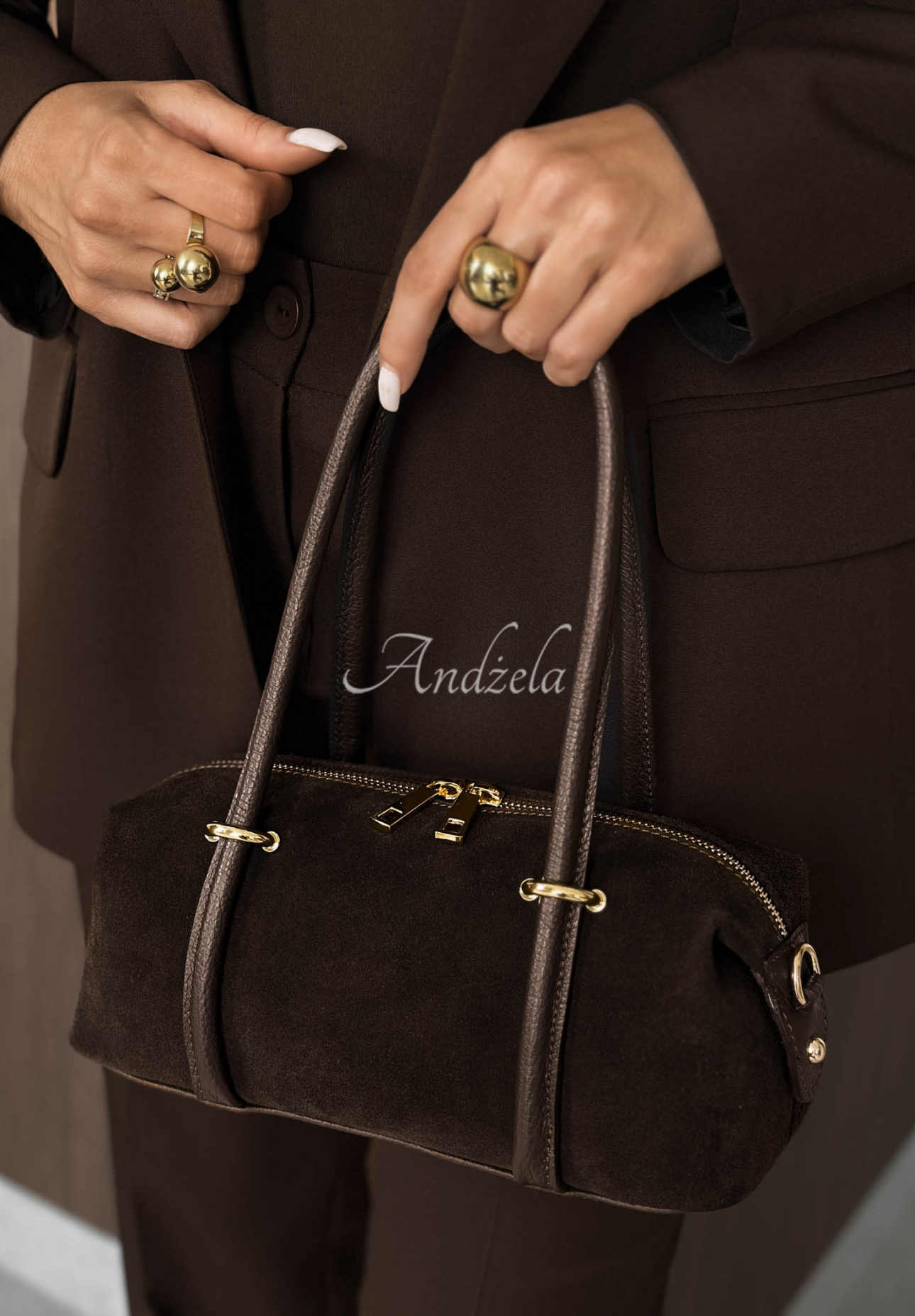 Morning Elegance Suede Handbag in Chocolate Brown