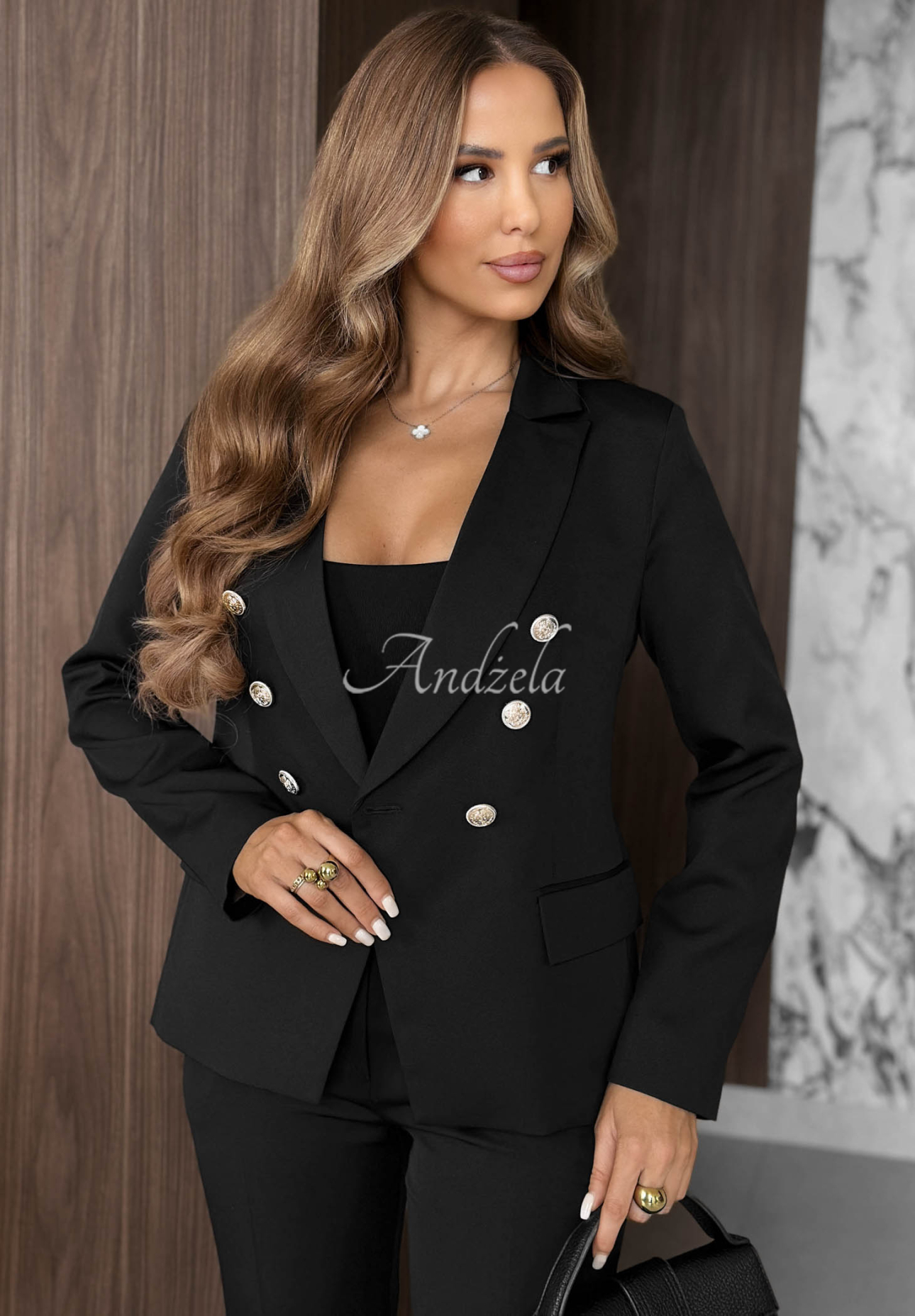 Elegant black double-breasted viscose blazer by Endless Class