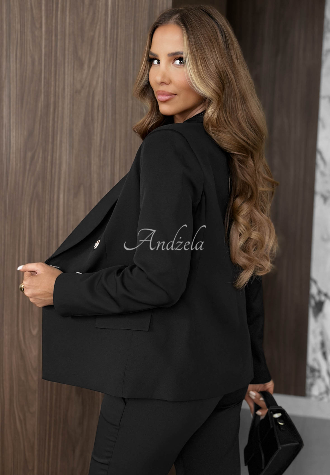 Elegant black double-breasted viscose blazer by Endless Class