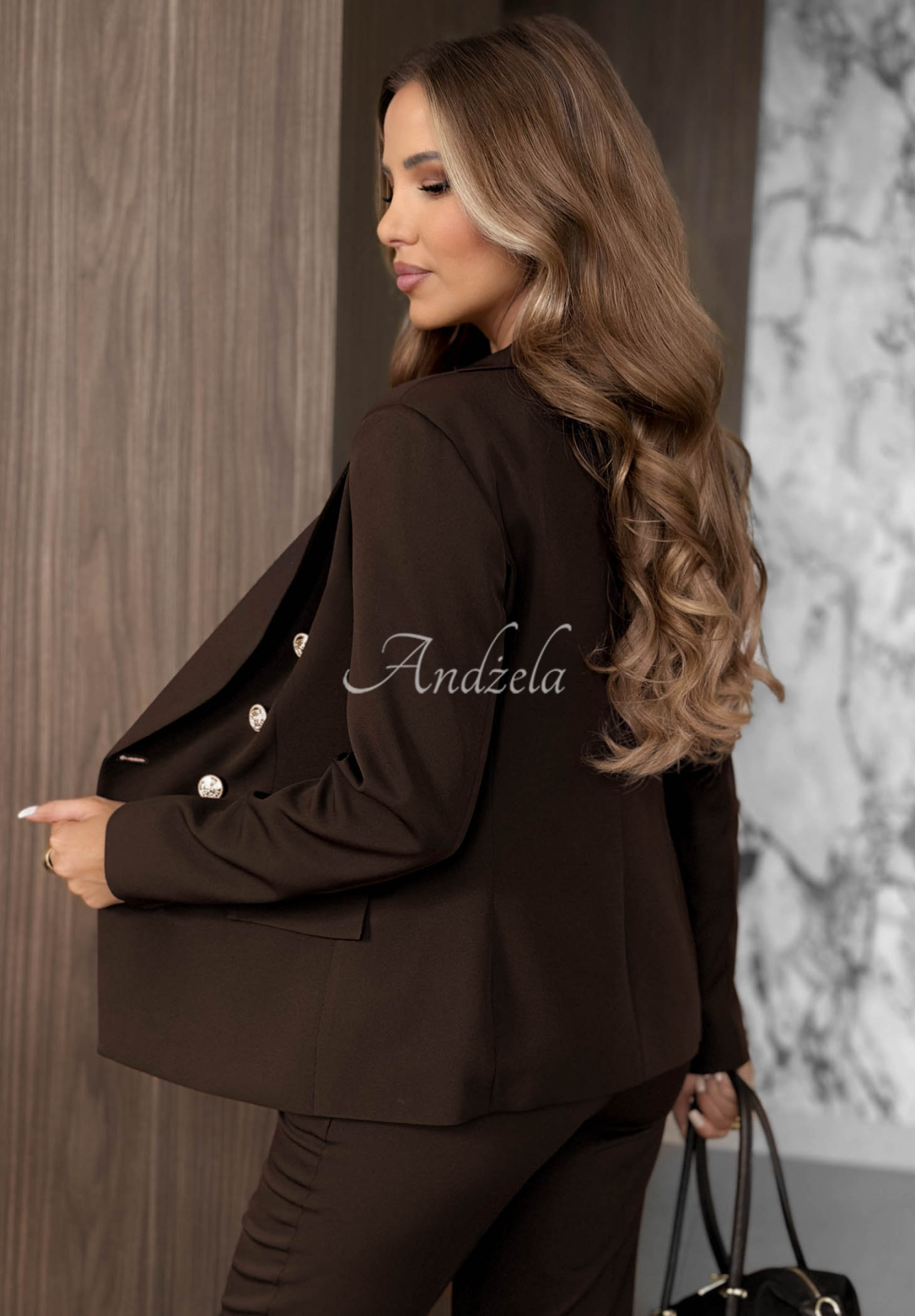 Elegant double-breasted viscose blazer from Endless Class in dark chocolate