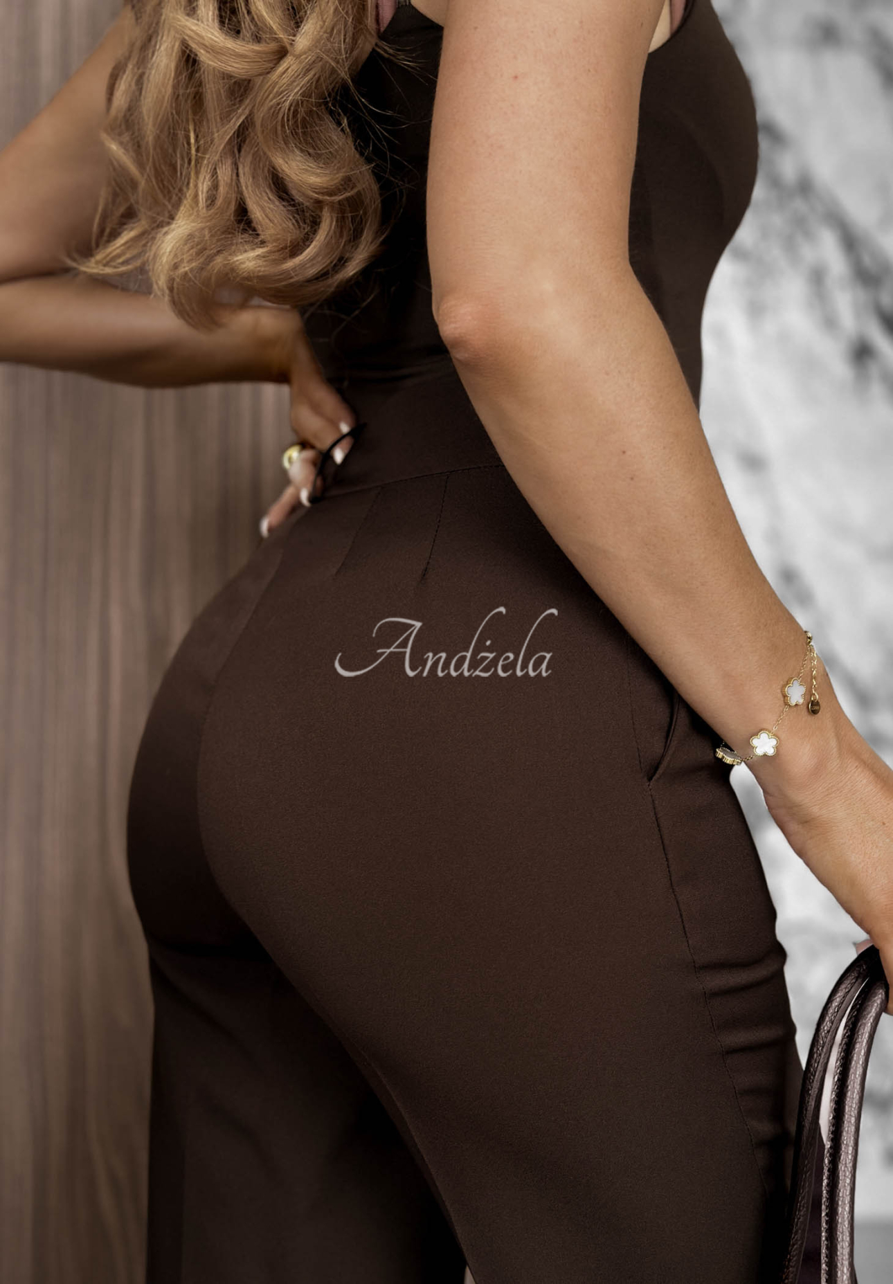 Eleganckie spodnie wide leg z wiskozy Perfect Timing ciemnoczekoladowe