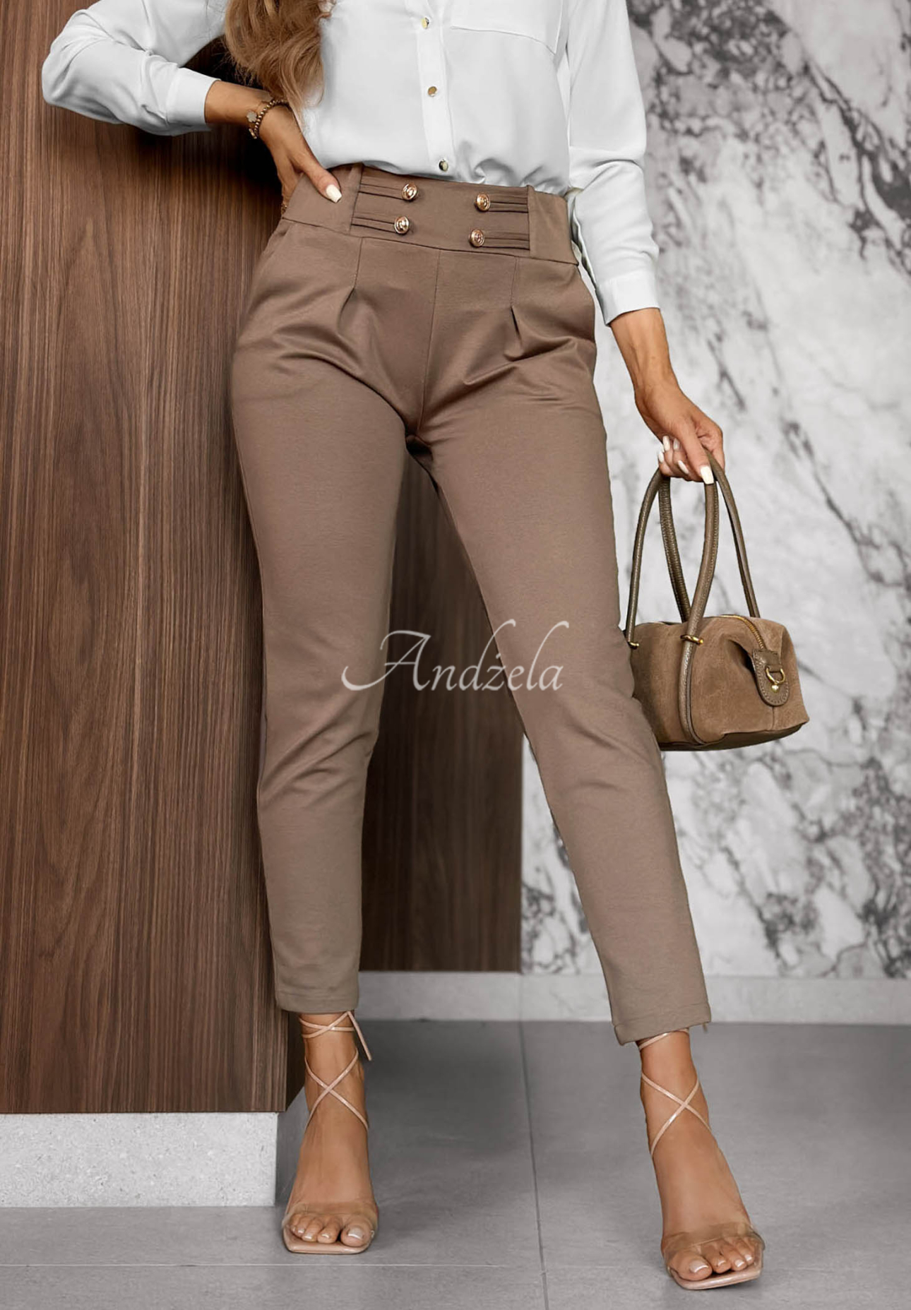 Hello There Beige Viscose Pants with Buttons