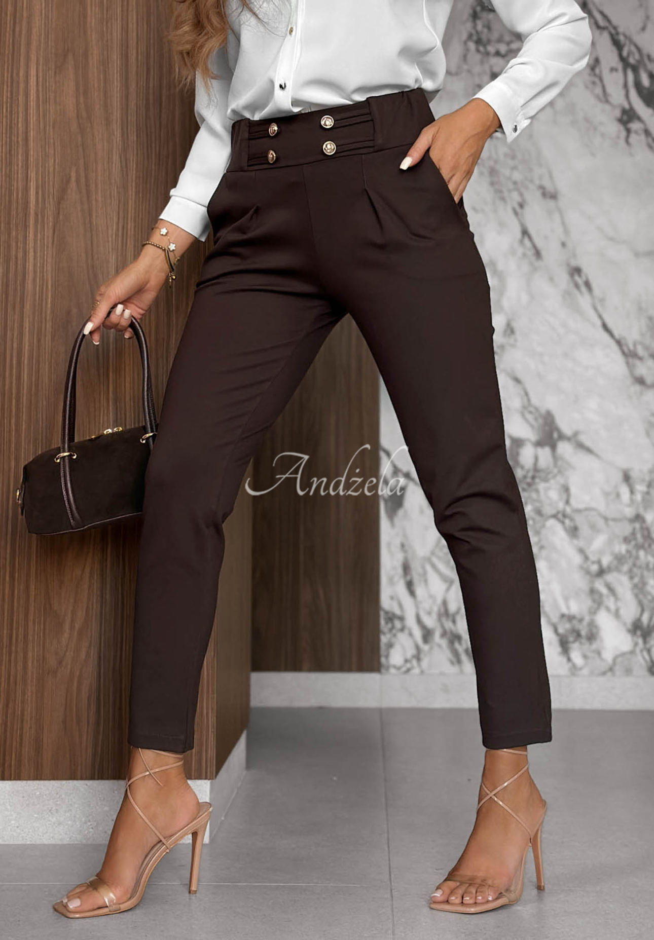 Hello There Chocolate-Colored Viscose Pants with Buttons