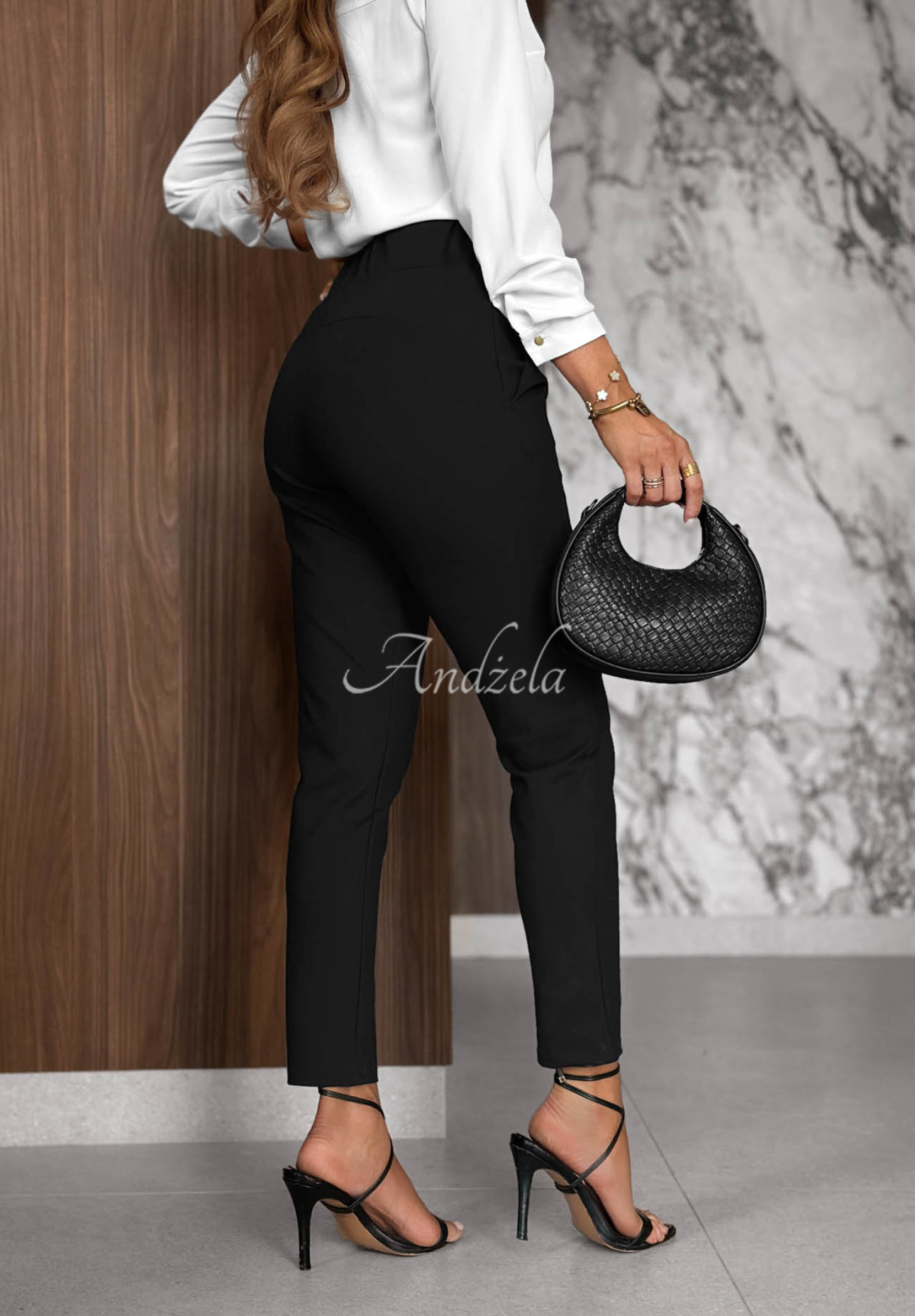 Hello There Black Viscose Pants with Buttons