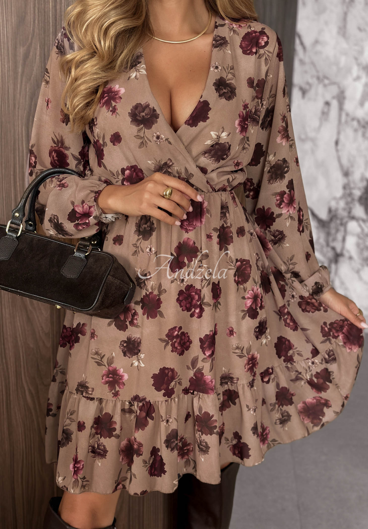 Classic Muse Mocha Floral Mini Dress