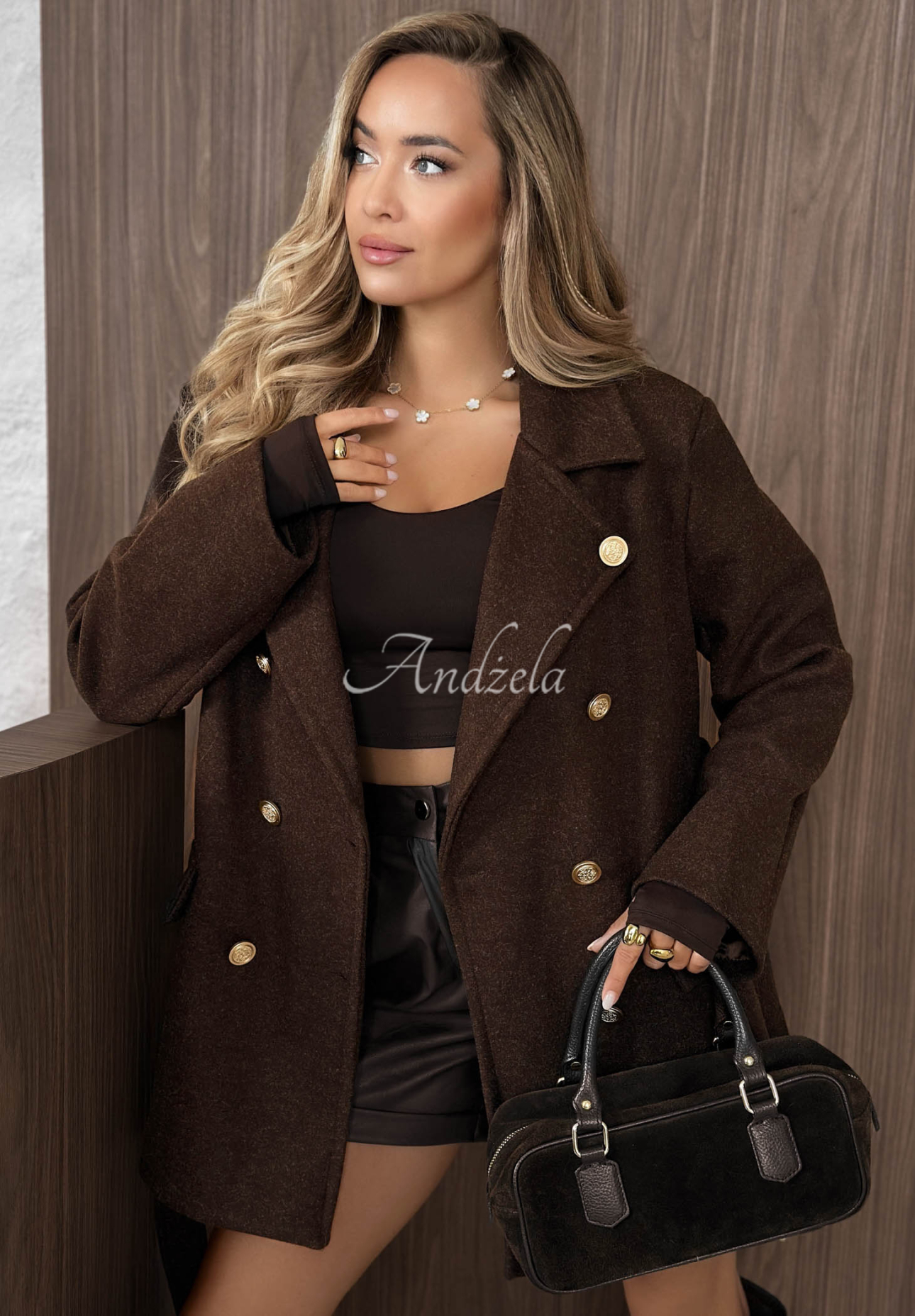 Autumn Secret Double-Breasted Coat with Belt in Chocolate Brown