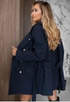 Dwurzędowy płaszcz z paskiem Autumn Secret granatowy