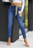 Spodnie jeansowe mom fit z paskiem True Feeling niebieskie