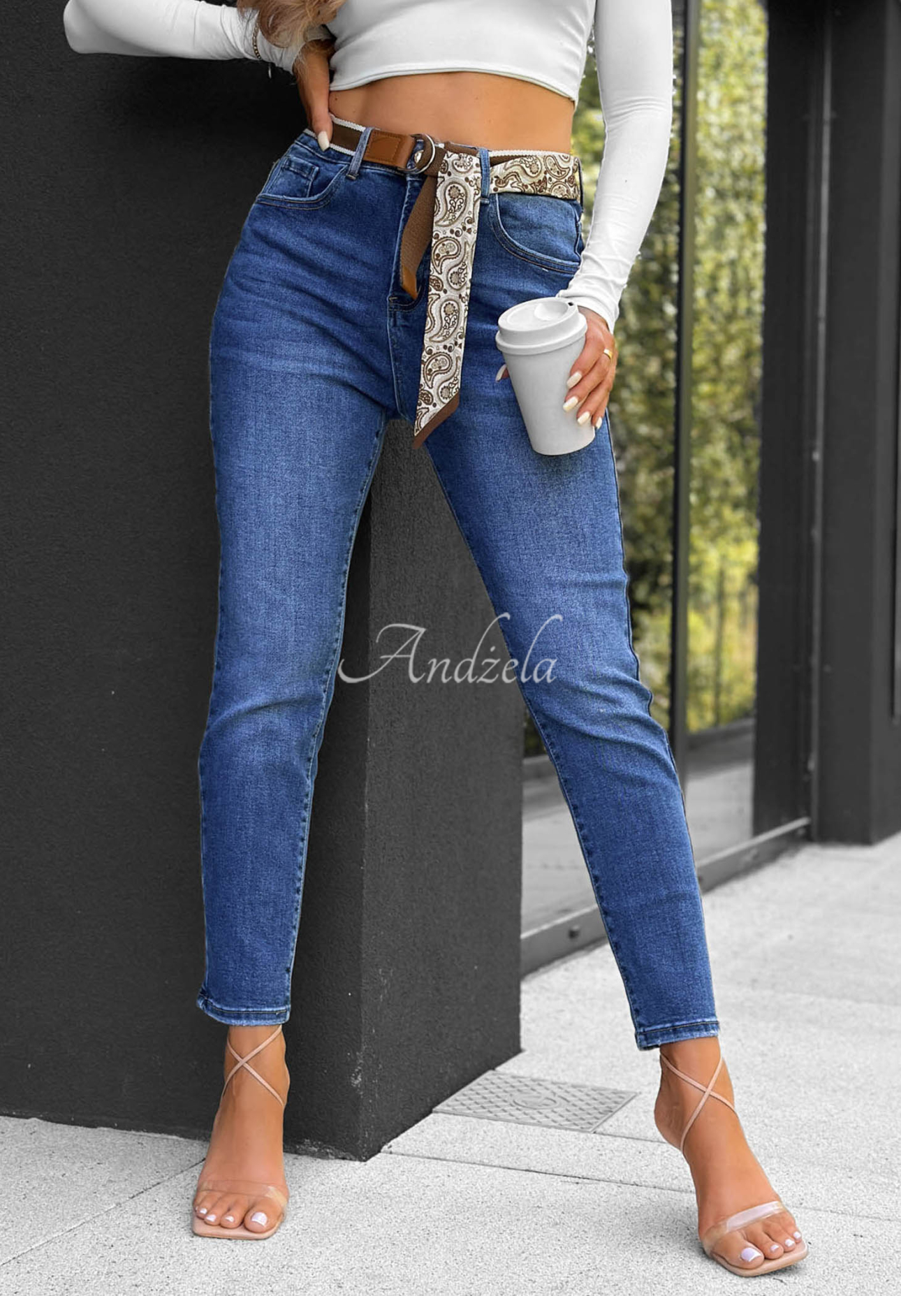 True Feeling Blue Skinny Jeans with a Belt