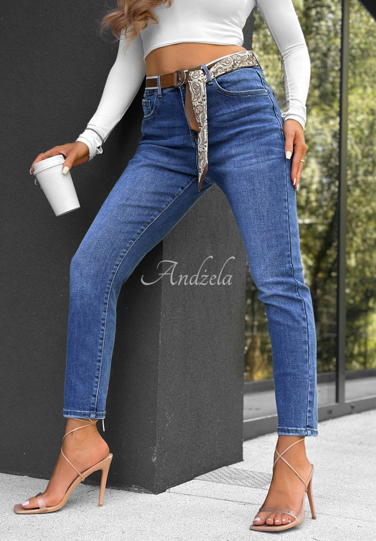 True Feeling Blue Skinny Jeans with a Belt