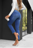 Spodnie jeansowe mom fit z paskiem True Feeling niebieskie