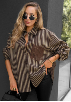 Koszula oversize w paski Stripe Charm beżowo-czekoladowa