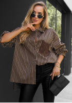 Koszula oversize w paski Stripe Charm beżowo-czekoladowa