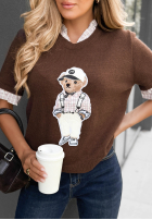 Sweter na krótki rękaw z misiem Little Teddy czekoladowy