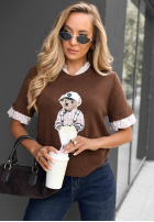 Sweter na krótki rękaw z misiem Little Teddy czekoladowy