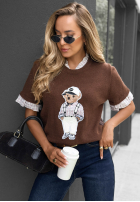 Sweter na krótki rękaw z misiem Little Teddy czekoladowy