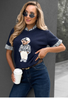 Sweter na krótki rękaw z misiem Little Teddy czekoladowy