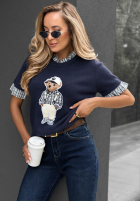 Sweter na krótki rękaw z misiem Little Teddy czekoladowy