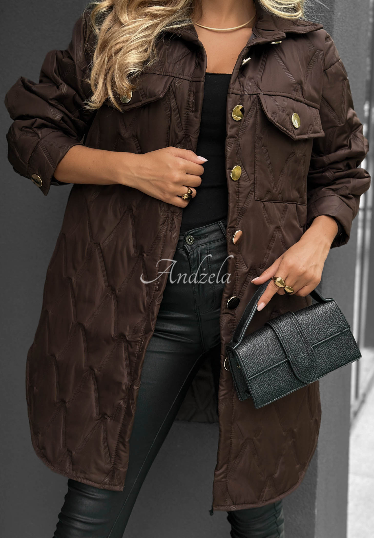 Alpine Whisper Long Quilted Jacket with Pockets, Chocolate Brown