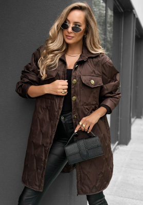 Alpine Whisper Long Quilted Jacket with Pockets, Chocolate Brown