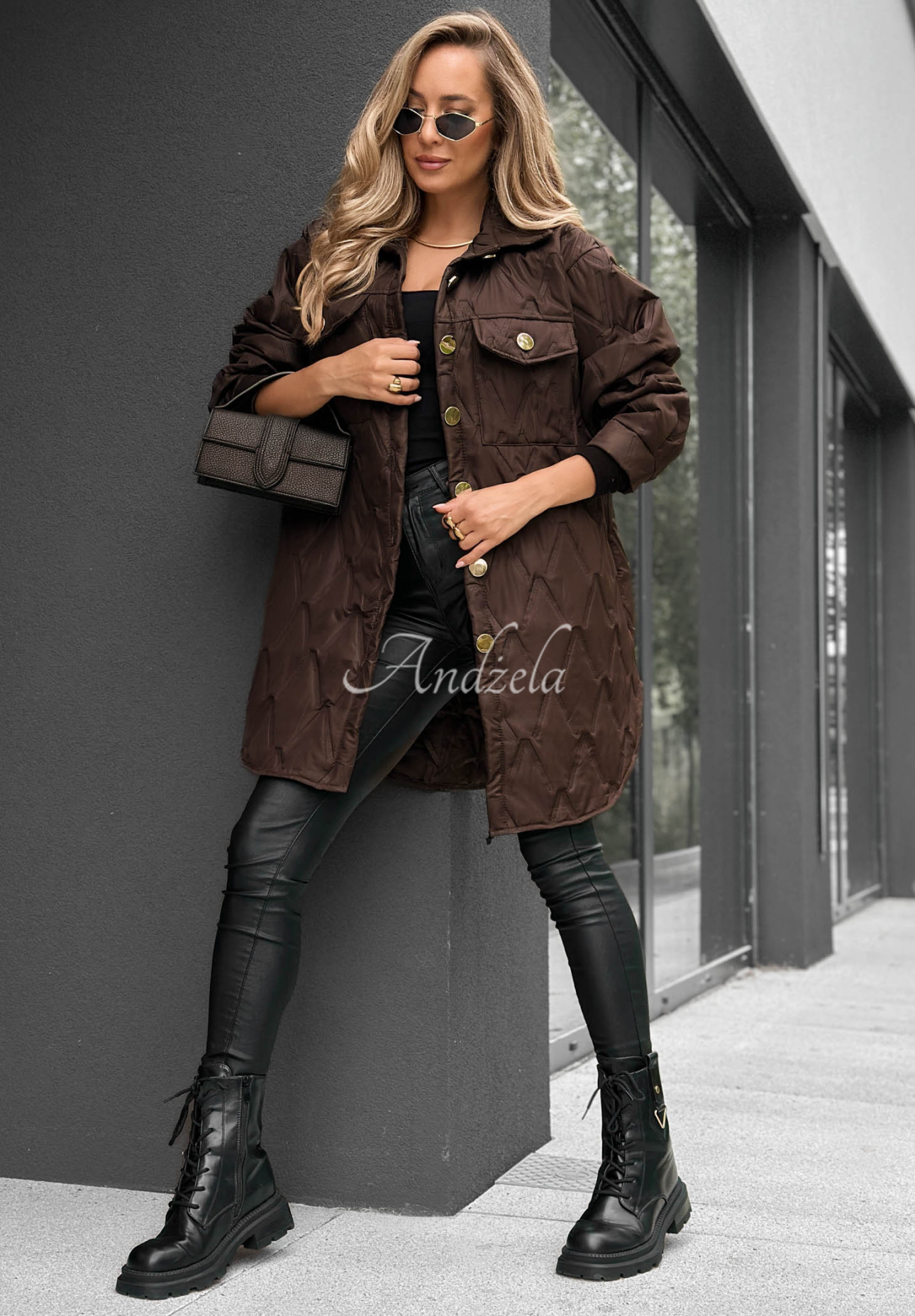 Alpine Whisper Long Quilted Jacket with Pockets, Chocolate Brown