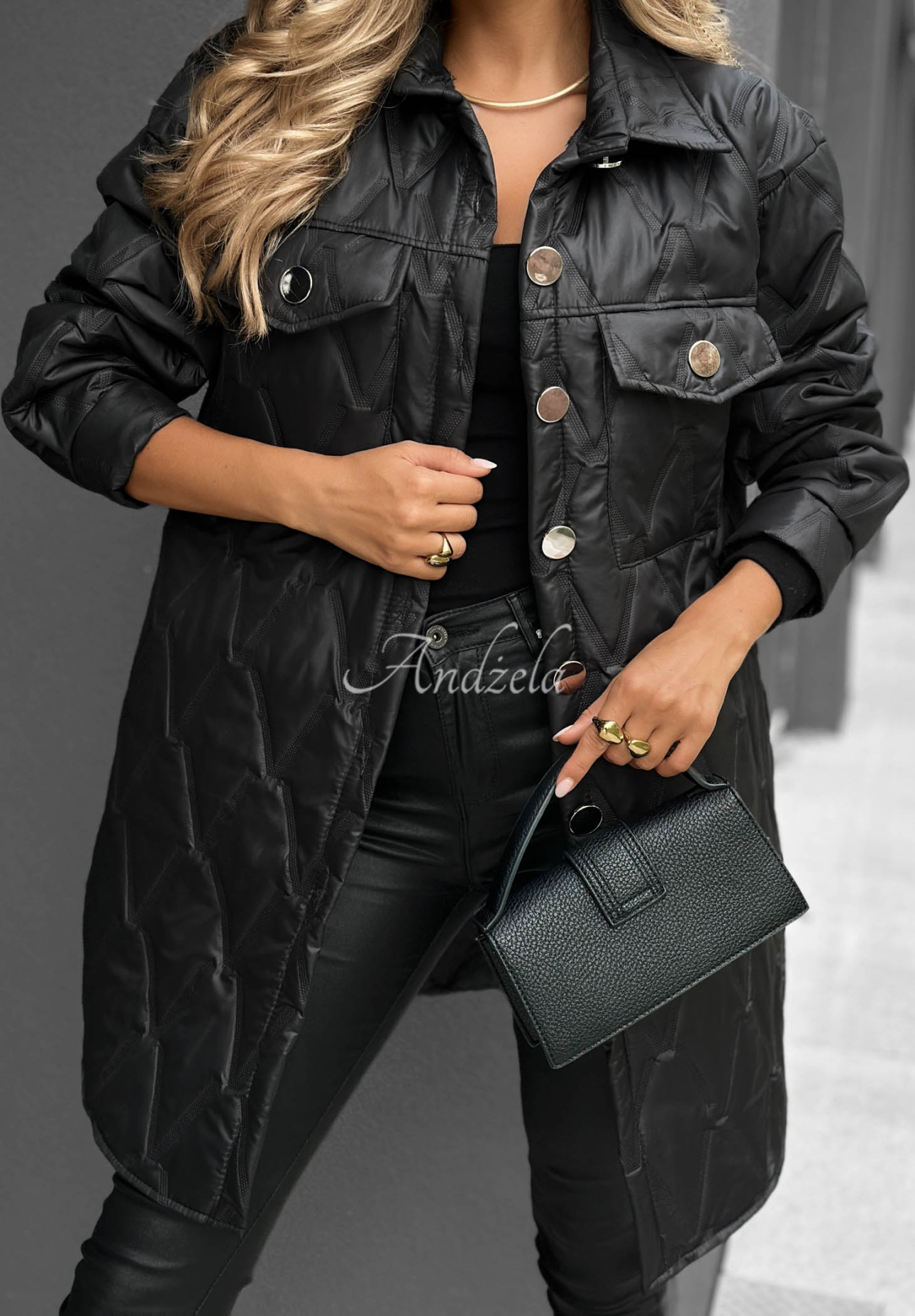 Alpine Whisper Long Quilted Jacket with Pockets, Black
