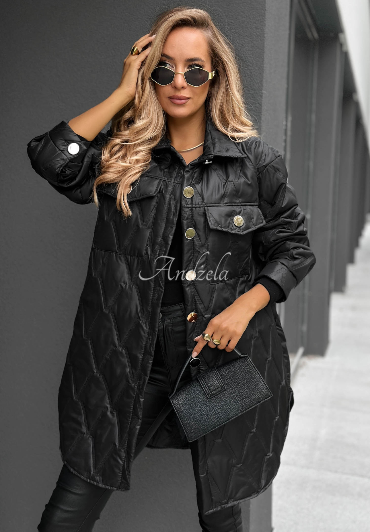 Alpine Whisper Long Quilted Jacket with Pockets, Black