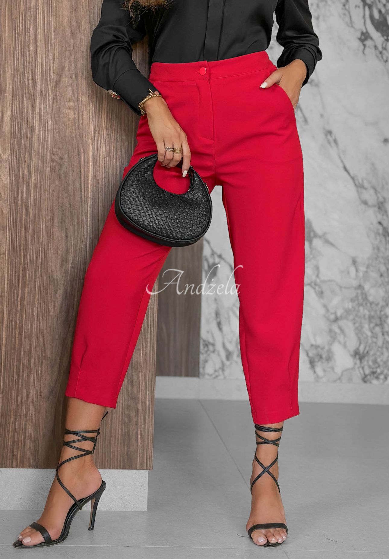 Laura Red Elegant Viscose Cigarette Pants