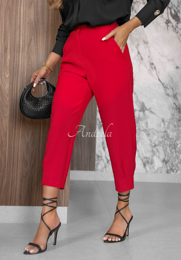 Laura Red Elegant Viscose Cigarette Pants