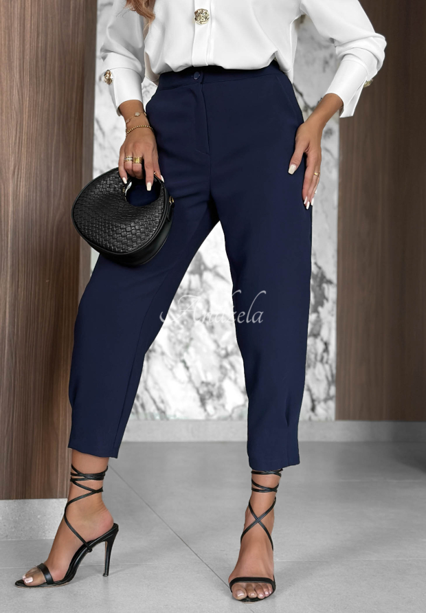 Laura's Elegant Navy Blue Viscose Cigarette Pants 
