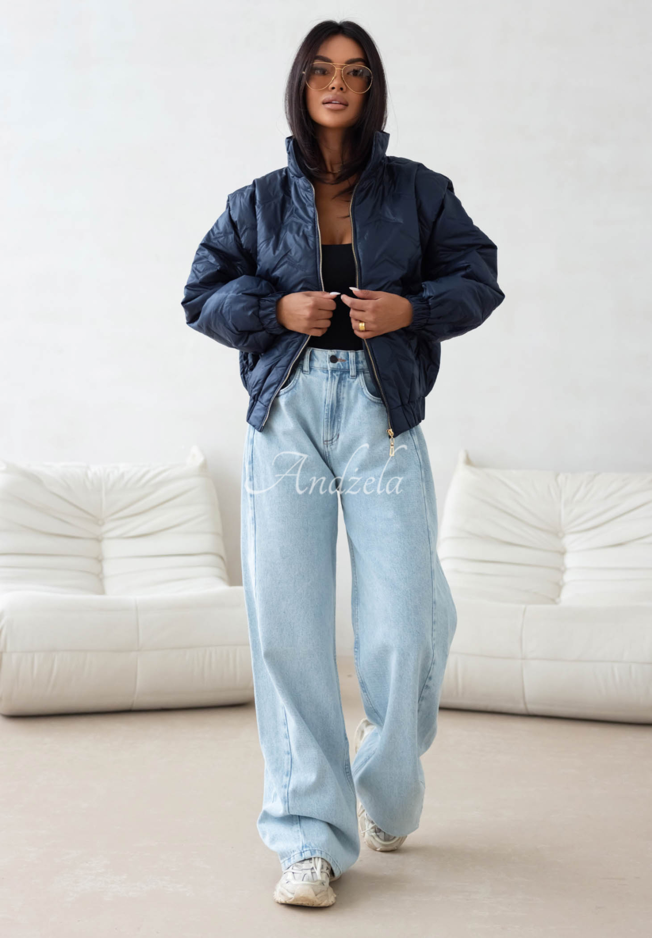 Drizzle Days Short Quilted Bomber Jacket, Navy Blue