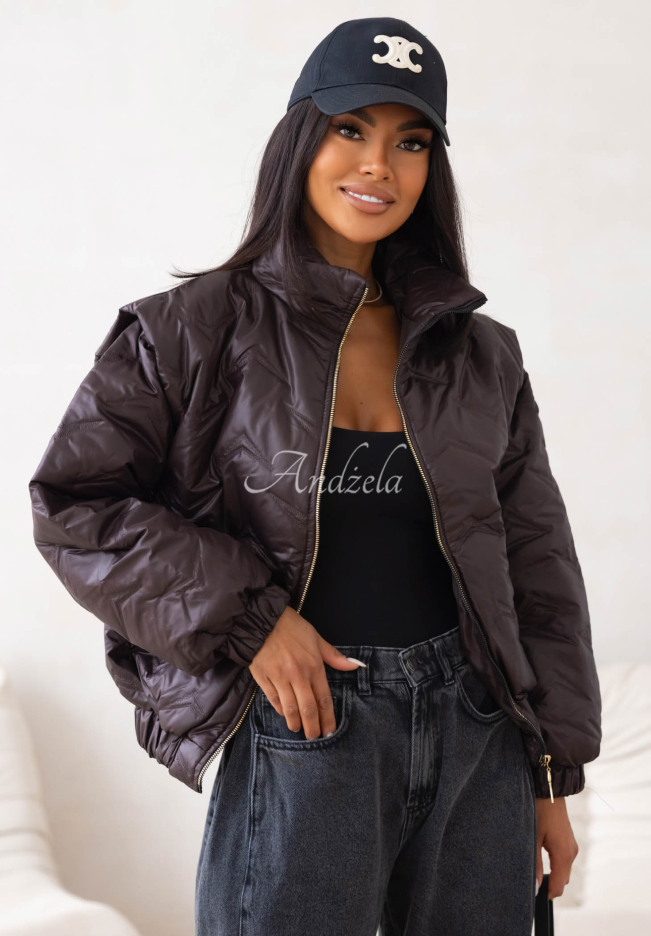 Drizzle Days Short Quilted Bomber Jacket in Chocolate Brown