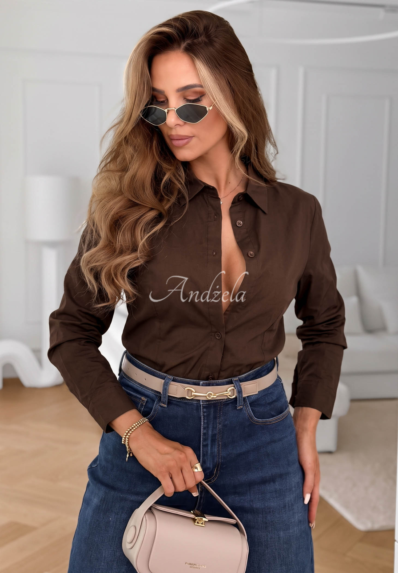 Classic, elegant Pearl Cove chocolate-colored cotton shirt