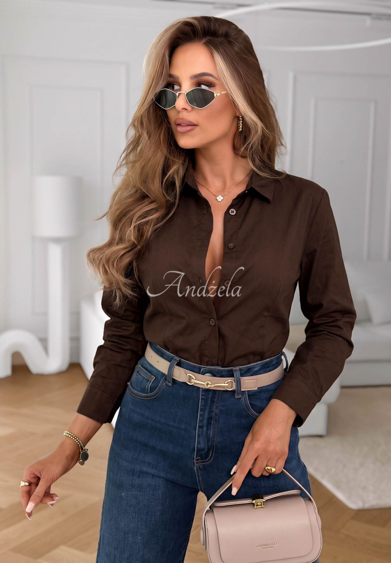 Classic, elegant Pearl Cove chocolate-colored cotton shirt