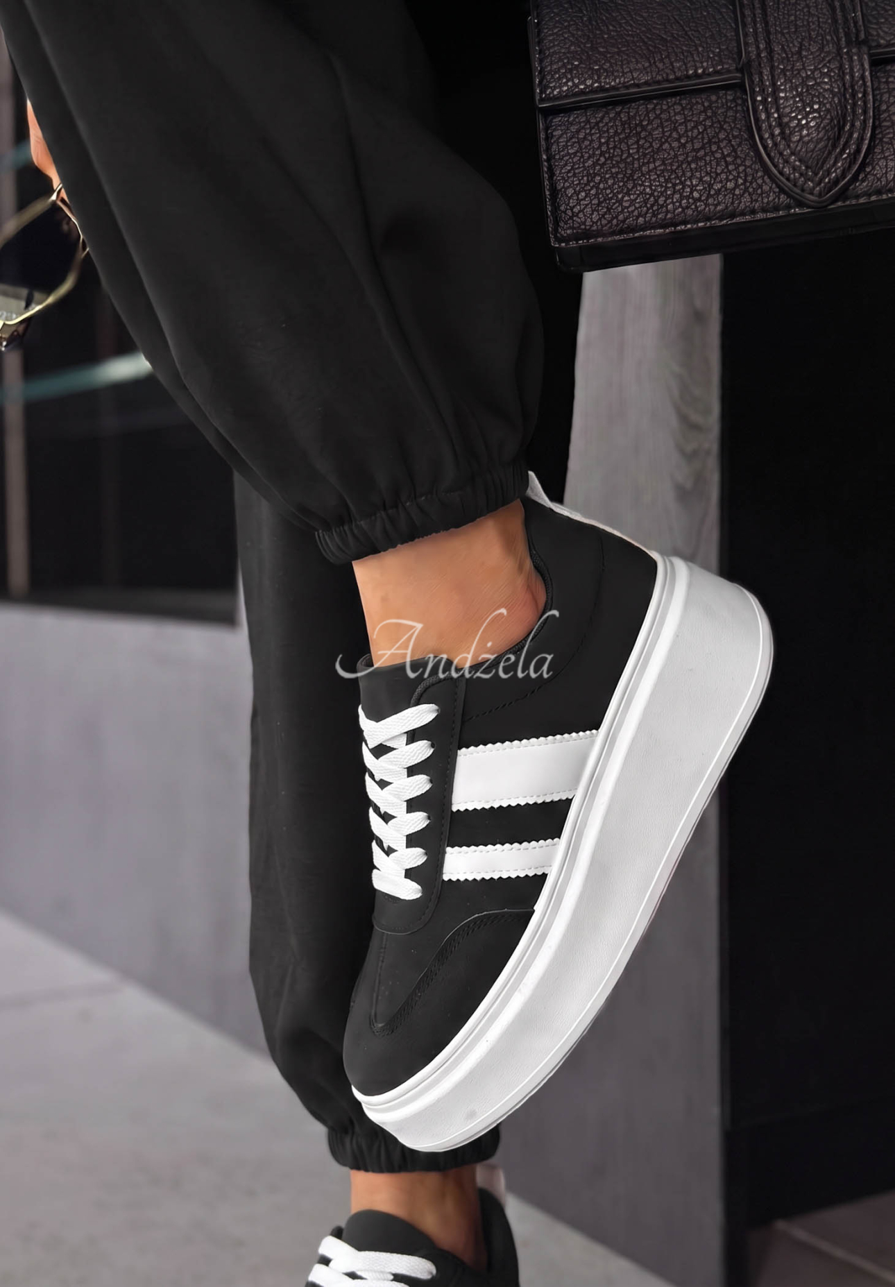 Start With Forever Black and White Suede Sneakers