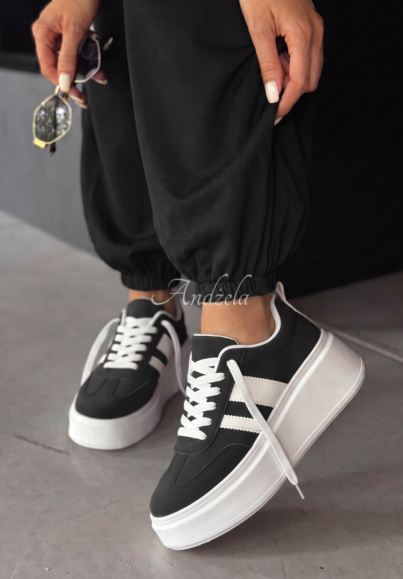 Start With Forever Black and White Suede Sneakers