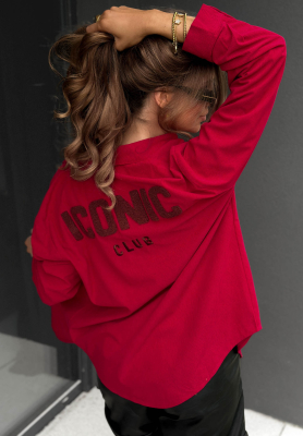Long red cotton corduroy shirt with "Iconic Club" lettering