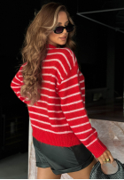 Krótki kardigan w paski z zapięciem Stripe Season czekoladowy
