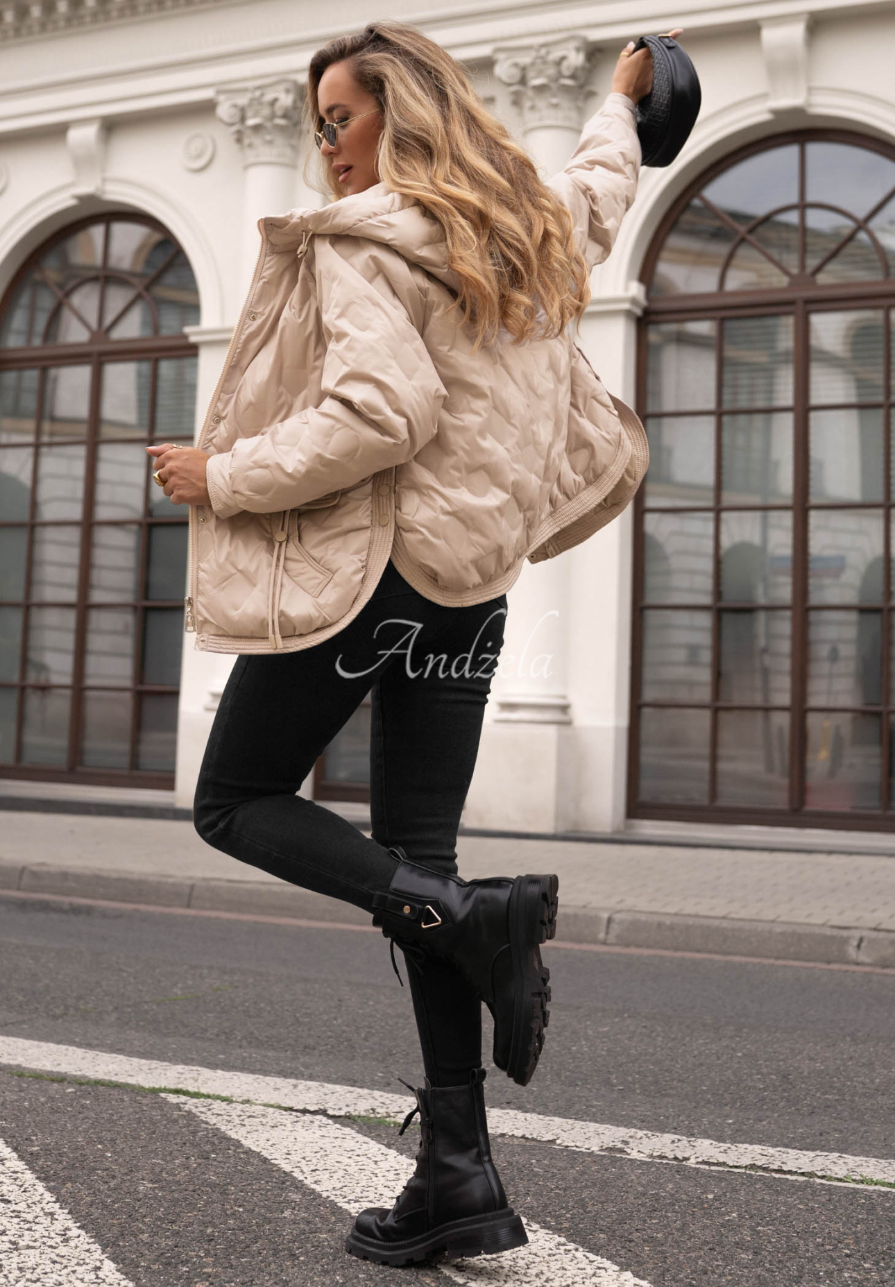 Autumn Escape Beige Quilted Hooded Jacket