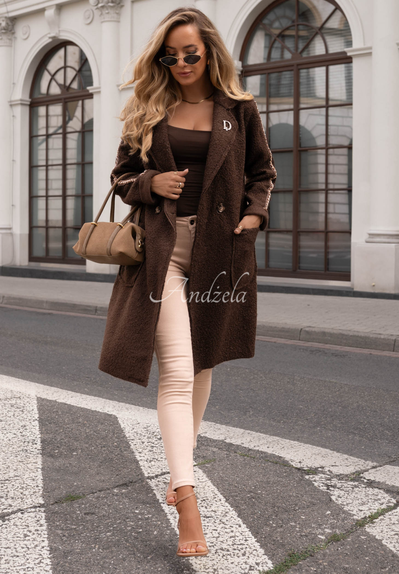 Rare Mood Chocolate-Colored Sheepskin Coat with Fastener and Pockets